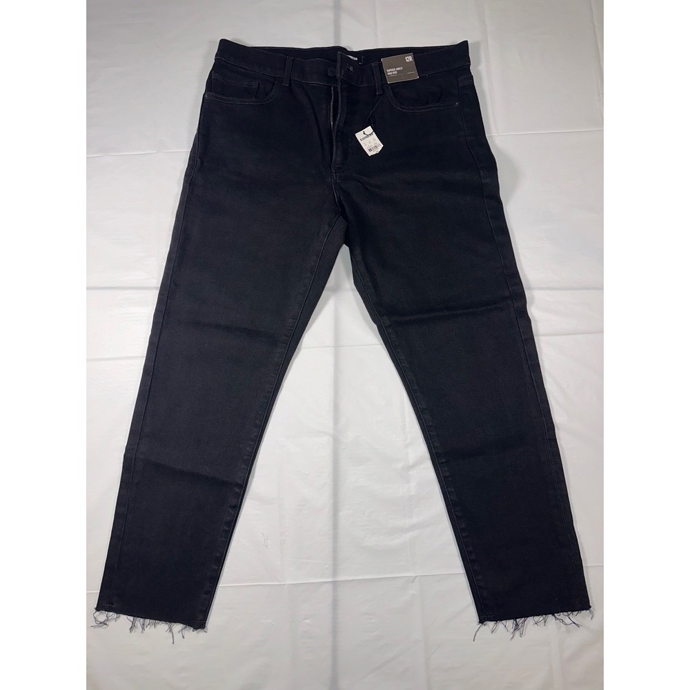 Express Conscious Edit High Rise Tapered Ankle Jeans Black Raw Hem 12R NEW